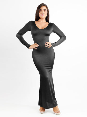 The Shapewear Dress Long Sleeve Cut-Out Back Shine Maxi