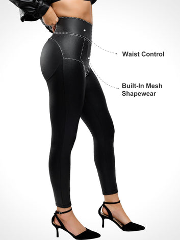 The Shapewear Leggings Faux Leather Tummy Control High Rise